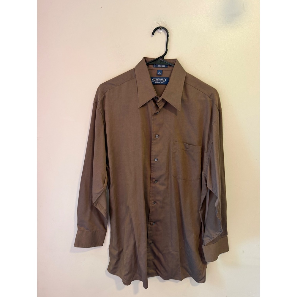 Stafford Relaxed Fit Brown Dress Shirt Mens 16 32/33 Long Sleeve Button Down